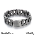 Silbernes Edelstahl-Gliederkettenarmband mit Fischgrätenmuster und Kastenverschluss - Halskette 40cm (KN286049-KJX)