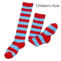 Detailed knit texture of red and blue striped knee-high stockings for children - One Size (7-12Y) / Blue and Red Stripes