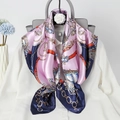 Pink and navy blue silk scarf with classic chain and carriage patterns on white shirt - Navy Blue Collar Chain