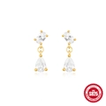 Orecchini a goccia in argento S925 dorato con zirconi bianchi scintillanti - Orecchini a Lobo Ovali in Zirconia / Oro #1