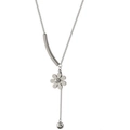 Silberne Y-Halskette aus Edelstahl mit Gänseblümchen-Anhänger und schlankem Metallstab - Gänseblümchen Quaste / Stahlfarben