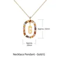 Gold oval letter G pendant necklace with colorful crystals and slim chain link - Gold Letter G