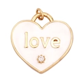 Golden heart pendant with white enamel, Love engraving and sparkling cubic zirconia - White-Heart Love