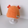 Bright orange knitted baby hat with two red hearts and a Good Life fabric label - 6 Months - 3 Years (33-52cm) / Orange (3D Heart)