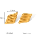 Elegant 18K gold plated stainless steel wavy earrings with a sleek wing-like design - Streamlined Wave Texture Style (HC-E10383)
