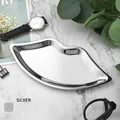 Sleek oval stainless steel jewelry tray in moonlight silver finish on marble background - Stainless Steel / Lip Shape Silver (24*11cm)