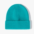 Teal blue rib-knit beanie with turn-up cuff design for autumn and winter warmth - One Size / Deep Lake Blue