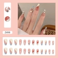 Set de uñas postizas rosas y azules con detalles de diamantes y forma de ataúd largo - Azul Lechoso (Estilo Pegamento)