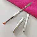 Dubbelzijdige zilveren nail art penseel met rvs spatel en dubbele metalen dopjes - Zilver