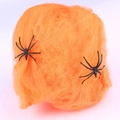 Halloween orange spider web decoration with two black realistic plastic spiders - Spider Web And Spiders (Large) / Orange