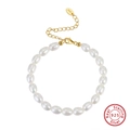 Elegant S925 sterling silver bracelet with natural freshwater baroque pearls and gold clasp - Gold Oval Pearl Style (GPB11)