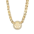 Golden Hamsa hand pendant necklace with white crystal pavé on a thick link chain - Gold Necklace (KN235263-Z)