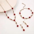 French vintage red rose jewelry set including gold necklace, bracelet and earrings - Necklace Bracelet And Earrings Set (E1834-1) / Gold/Red