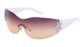 Y2K rimless shield sunglasses with gradient purple lenses and silver star accents - Porcelain White Temple Purple Pink