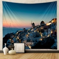 Santorini sunset wall tapestry with white buildings and windmills on textured wall - 73*95CM / Santorini Sunset Impression (Brushed)
