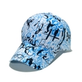 Streetwear white baseball cap with blue splatter pattern and black graffiti lettering - M (56-58cm) / Blue