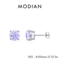 Orecchini a lobo con zircone viola da 8mm in argento S925 e montatura a quattro griffe - 8mm