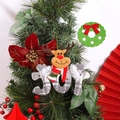 Christmas JOY reindeer ornament with gray plaid fabric for festive tree decoration - JOY Letter Pendant Reindeer
