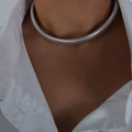 Silver metallic coiled choker necklace with textured loop design for a minimalist look - Necklace-1.2cm / Steel