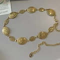 Cintura a catena vintage in metallo dorato con placche ovali goffrate e chiusura a moschettone - Oro