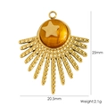 Golden sun pendant with tiger eye stone and star inlay including size measurements - Star Pattern Sun Pendant - Yellow Tiger Eye