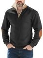 Men's half-zip black sweatshirt featuring beige fleece collar and brown elbow patches - S / Black