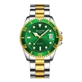 Men's quartz watch with green sunray dial and gold-silver stainless steel band - Male Style / Two-tone Band Green Dial