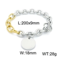 Zweifarbiges Gliederkettenarmband mit goldenem T-Verschluss und rundem Anhänger - Gold Silber Gespleißter Runder Anhänger (KB151156-Z)