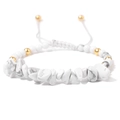 Adjustable woven bracelet featuring natural white turquoise stone chips and gold accents - White Turquoise (FA0228)