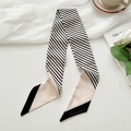 Classic black and white striped twilly silk scarf for hair or bag with beige tips - Black White Fine Lines
