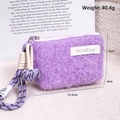 Purple plush coin purse with woven lanyard, compact zipper storage bag size 13.5x9x4cm - Small Hexagon Style / Purple