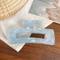 Pinza per capelli in acetato azzurro iridescente con design rettangolare cavo e trama marmorea - Rettangolo 10.5cm / Blu Iridescente