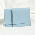Light blue PU leather drawstring jewelry pouch with flap cover and embossed logo - Light Blue