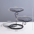 Black 3-tier metal wire fruit basket stand with hollow petal-shaped trays and round base - Black