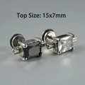 Sleek stainless steel rectangle stud earrings in black and white 15x7mm size set - NO 19