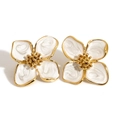 Elegant 316 stainless steel flower studs featuring white marble petals and gold finish - White (KD3006)