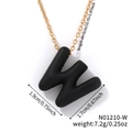Matte black letter W pendant with gold chain necklace for a trendy minimalist look - Letter W (N01210-W)