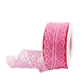 Rose pink lace ribbon roll with intricate hollow floral pattern for gift wrapping - S014