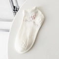 Calcetines blancos con bordado de lazo rosa y puños con volantes de punto de algodón transpirable - Talla única / Puro Algodón Onda
