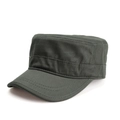 Army green cotton cadet cap with flat top and curved brim in vintage military style - Adjustable / Army Green