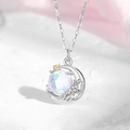 925er Silbermond-Halskette mit buntem Edelstein und goldenem Sterndetail - Kleiner Prinz Rose Halskette Damen-Phantom Mond