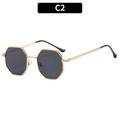 Octagonal polygon metal sunglasses with gold frame and dark gray lenses, style C2 - Rose Gold Frame Grey Lens