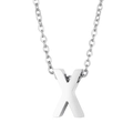 Silver stainless steel choker necklace featuring a polished uppercase letter X pendant - Letter X Style (KN233988-Z)