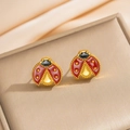 18k gold plated ladybug stud earrings with red enamel wings and black accents for women - Ladybug Style Stud Earrings (8835耳钉)