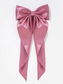 Pink oversized satin bow hair clip with long ribbons and a delicate pearly silk shine - Rose Gold