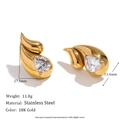 18K gold plated stainless steel teardrop stud earrings with clear zircon stones - Big Small Double Teardrop Zirconia Stud Earrings (Gold-White Zircon)