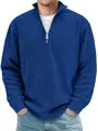 Close-up of Klein blue ribbed knit polo with silver half-zip stand collar for men - Royal Blue
