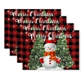 Christmas snowman placemats set with red and black buffalo plaid Merry Christmas design - CD62-11 (Red Black Plaid Snowman)
