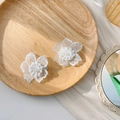 Detail of white lace flower hair clips with pearl beads on a rustic wooden tray - Steel Clip No.2 Flower