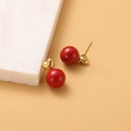 French vintage style gold heart earrings with polished red sphere pendant - Gold Heart + Red Bead / Red
